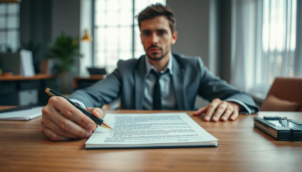 A contemplative professional sitting at a modern desk in an office setting, gazing thoughtfully at a rejected job application laying flat on the desk. The foreground features a close-up of the person's hands, one holding a pen poised above a notebook filled with notes and strategies for resilience after rejection. In the middle, the person, dressed in a smart casual outfit, reflects determination despite disappointment. In the background, soft light streams through a large window, creating a warm atmosphere that suggests hope and new beginnings. This scene is captured with a Sony A7R IV at 70mm, emphasizing clarity and sharp detail, with a polarized filter to enhance colors and reduce glare. A contemplative professional sitting at a modern desk in an office setting, gazing thoughtfully at a rejected job application laying flat on the desk. The foreground features a close-up of the person's hands, one holding a pen poised above a notebook filled with notes and strategies for resilience after rejection. In the middle, the person, dressed in a smart casual outfit, reflects determination despite disappointment. In the background, soft light streams through a large window, creating a warm atmosphere that suggests hope and new beginnings. This scene is captured with a Sony A7R IV at 70mm, emphasizing clarity and sharp detail, with a polarized filter to enhance colors and reduce glare.