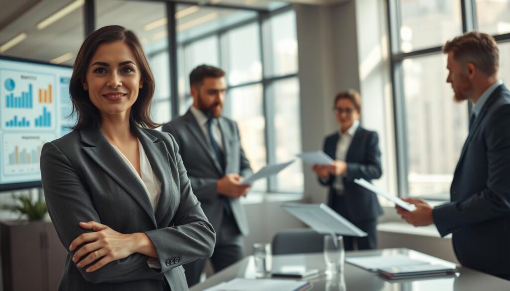 A professional business meeting room featuring a diverse group of executives discussing the advantages of the European Company (SE). In the foreground, a confident woman in a smart blazer points at a digital presentation displaying charts and benefits. The middle ground includes two engaged men in business attire, analyzing documents and contributing ideas. The background reveals a modern office space with large windows letting in natural light, casting soft shadows. The lens is focused at 70mm on a Sony A7R IV camera, with a polarized filter enhancing the clarity of the scene. The atmosphere is collaborative and optimistic, showcasing teamwork and the positive aspects of the SE structure. A professional business meeting room featuring a diverse group of executives discussing the advantages of the European Company (SE). In the foreground, a confident woman in a smart blazer points at a digital presentation displaying charts and benefits. The middle ground includes two engaged men in business attire, analyzing documents and contributing ideas. The background reveals a modern office space with large windows letting in natural light, casting soft shadows. The lens is focused at 70mm on a Sony A7R IV camera, with a polarized filter enhancing the clarity of the scene. The atmosphere is collaborative and optimistic, showcasing teamwork and the positive aspects of the SE structure.