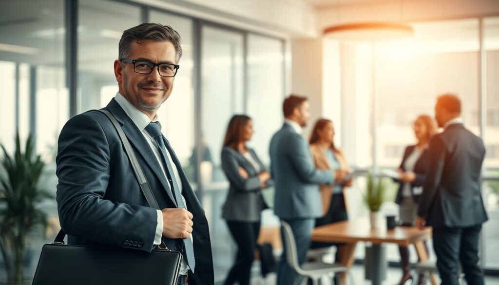 A professional office setting highlighting the key traits of integrity. In the foreground, a confident businessperson in formal attire, holding a briefcase, exemplifying honesty and reliability. In the middle ground, a diverse group of colleagues engaged in a discussion, emphasizing teamwork and transparency. The background features a modern office with glass walls, natural light pouring in, creating an atmosphere of openness and trust. The image is sharply focused, shot on a Sony A7R IV, 70mm with a polarized filter, ensuring clear definition of details. The mood is professional and aspirational, evoking a sense of achievement and ethical behavior in the workplace. A professional office setting highlighting the key traits of integrity. In the foreground, a confident businessperson in formal attire, holding a briefcase, exemplifying honesty and reliability. In the middle ground, a diverse group of colleagues engaged in a discussion, emphasizing teamwork and transparency. The background features a modern office with glass walls, natural light pouring in, creating an atmosphere of openness and trust. The image is sharply focused, shot on a Sony A7R IV, 70mm with a polarized filter, ensuring clear definition of details. The mood is professional and aspirational, evoking a sense of achievement and ethical behavior in the workplace.