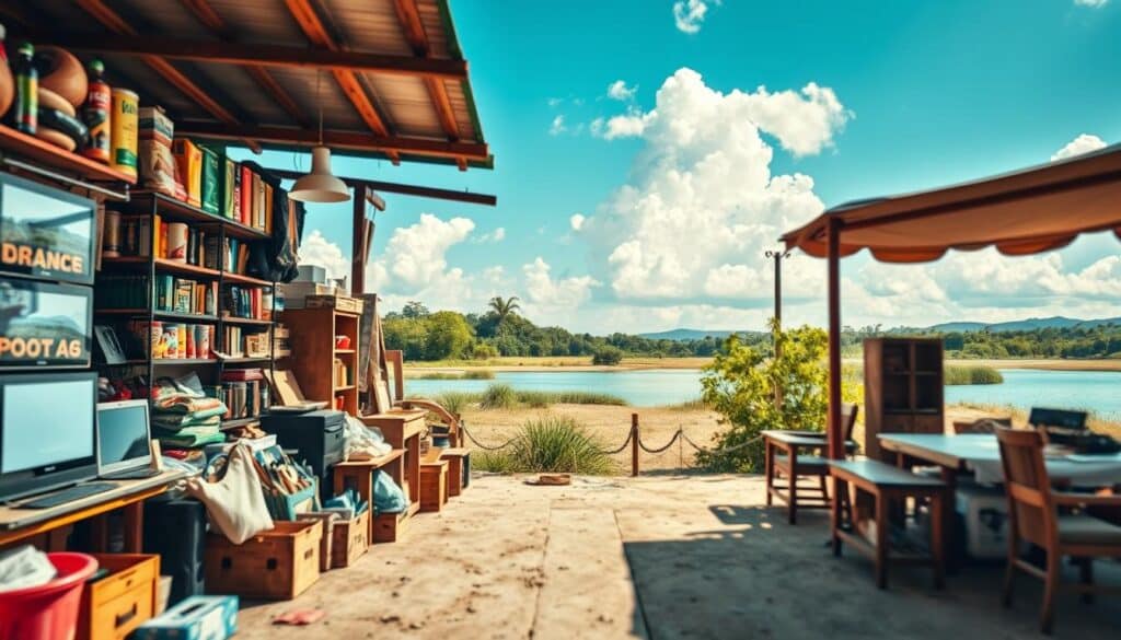 A visually striking representation of the concept of economic goods versus free goods. In the foreground, showcase a vibrant market scene with a variety of tangible economic goods such as groceries, electronics, and furniture arranged on a wooden stall, reflecting vibrant colors and detailed textures. In the middle ground, juxtapose this with a serene, open landscape of abundant natural resources like clear water, lush greenery, and an open sky symbolizing free goods. In the background, soft clouds diffuse the sunlight, creating a warm and inviting atmosphere. Capture this scene using a Sony A7R IV with a 70mm lens, ensuring a sharp focus on the goods in the foreground while gently blurring the background. Use a polarized filter to enhance colors and contrast, evoking a sense of clarity and understanding of the economic concepts. A visually striking representation of the concept of economic goods versus free goods. In the foreground, showcase a vibrant market scene with a variety of tangible economic goods such as groceries, electronics, and furniture arranged on a wooden stall, reflecting vibrant colors and detailed textures. In the middle ground, juxtapose this with a serene, open landscape of abundant natural resources like clear water, lush greenery, and an open sky symbolizing free goods. In the background, soft clouds diffuse the sunlight, creating a warm and inviting atmosphere. Capture this scene using a Sony A7R IV with a 70mm lens, ensuring a sharp focus on the goods in the foreground while gently blurring the background. Use a polarized filter to enhance colors and contrast, evoking a sense of clarity and understanding of the economic concepts.