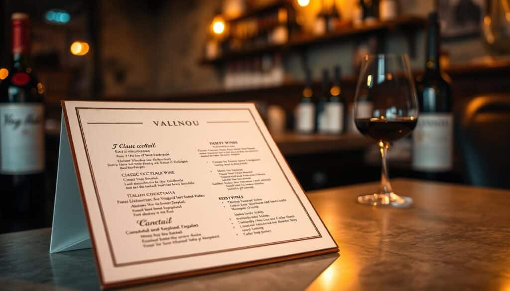Getränkekarte mit Weinen und Cocktails
