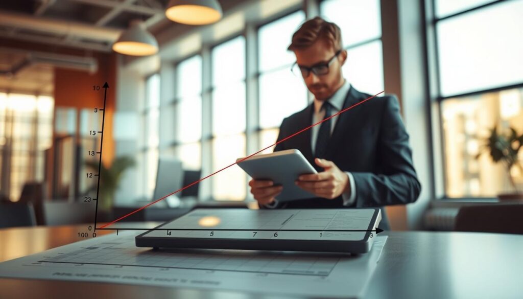 In the foreground, depict a detailed graph illustrating the price-quantity relationship known as the Preis-Absatz-Funktion, with clear axes and labeled points that indicate varying prices and quantities. The middle ground should feature a professional economist analyzing data on a tablet, dressed in business attire, with focused expressions of contemplation. In the background, a modern office setting with large windows letting in warm, natural light enhances the atmosphere, providing a context of analytical rigor and professionalism. The scene is sharply defined, shot with a Sony A7R IV at 70mm, using a polarized filter to create vibrant colors and contrast. The overall mood is serious yet enlightening, capturing the essence of microeconomic principles and their significance in demand analysis. In the foreground, depict a detailed graph illustrating the price-quantity relationship known as the Preis-Absatz-Funktion, with clear axes and labeled points that indicate varying prices and quantities. The middle ground should feature a professional economist analyzing data on a tablet, dressed in business attire, with focused expressions of contemplation. In the background, a modern office setting with large windows letting in warm, natural light enhances the atmosphere, providing a context of analytical rigor and professionalism. The scene is sharply defined, shot with a Sony A7R IV at 70mm, using a polarized filter to create vibrant colors and contrast. The overall mood is serious yet enlightening, capturing the essence of microeconomic principles and their significance in demand analysis.